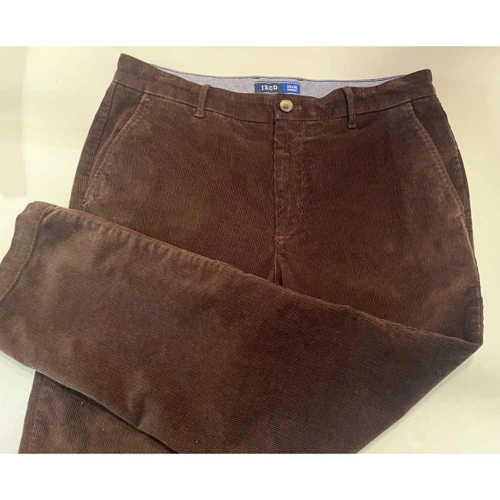 Izod Straight Fit Brown Corduroy Pants Slacks Chino Size 34 x‎ 30